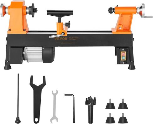 VEVOR Benchtop Wood Lathe, 10 in x 18 in, 0.5 HP 370W Power Wood Turning Lathe Machine, 5 Variable Speeds 780/1320/1920/2640/3840 RPM with Rod Injection Wrenches Faceplate Foot Pads, for Woodworking in Kuwait