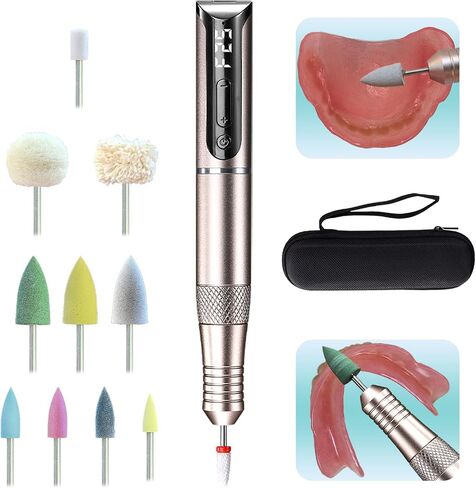 Cordless Polishing & Repair Tool Kit for Acrylic Resin False Teeth | File Rough Edges | Smooth Sore Spots | Polish After Repair & Reline | Improve Fit | USB Rechargeable | Easy for Seniors in Kuwait