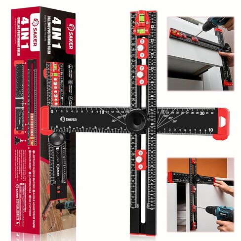 Saker 4-in-1 Drilling Positioning Ruler, Adjustable 13.78in Multifunctional T Square Ruler, Cabinet Hardware Jig, Marking Gauge Tools for Woodworking, Cabinet Drawer Door Hole Drilling Template in Kuwait