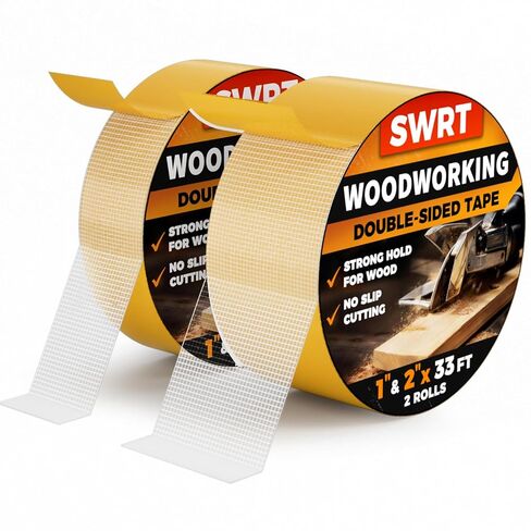 SWRT Double Sided Woodworking Tape for Woodworking Router Templates and CNC Projects, Removable Adhesive for Holding Wood Templates, Routing, and Anchoring, No Residue, 1 & 2 Inch x 33 FT, 2 Rolls in Kuwait
