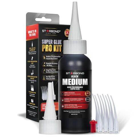 Starbond Black Medium-Thick CA Glue Complete Refill Kit (16 oz) – Rubber-Toughened, Impact-Resistant Cyanoacrylate Super Glue – for Knot Filling, Crack Repair, Woodworking, Guitar, Hobby & RC Projects in Kuwait