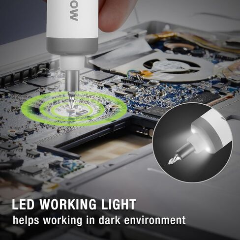 WORKPRO 4V Electric Screwdriver, Rechargeable Cordless Screwdriver Set with 35 Bits, Extension Rod, USB Charging Cable in Carrying Case, LED Light, White Gray in Kuwait