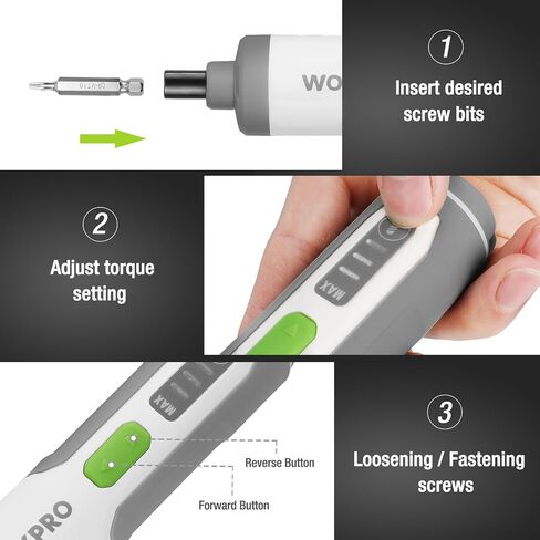 WORKPRO 4V Electric Screwdriver, Rechargeable Cordless Screwdriver Set with 35 Bits, Extension Rod, USB Charging Cable in Carrying Case, LED Light, White Gray in Kuwait