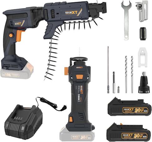 MAXXT 20V Brushless Drywall Screw Gun (Tool Only) – 2-in-1 Screwdriver & Router, 0-5 000 RPM, One-Hand 25-57 mm Quick-Set, 360° Rotating Head, Tool-Free Depth, Drywall Cut-Out Bit Included in Kuwait