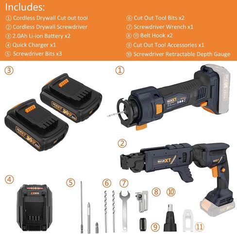 MAXXT 20V Brushless Drywall Screw Gun (Tool Only) – 2-in-1 Screwdriver & Router, 0-5 000 RPM, One-Hand 25-57 mm Quick-Set, 360° Rotating Head, Tool-Free Depth, Drywall Cut-Out Bit Included in Kuwait