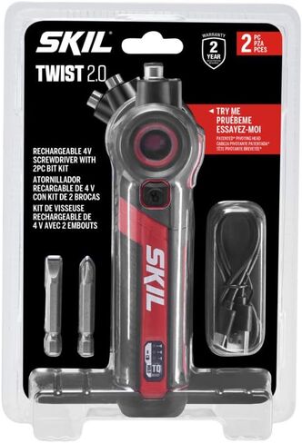 SKIL Twist 2.0 Rechargeable 4V Screwdriver with Pivoting Head, Torque Setting, USB-C Charging Cable & 2PC Bit Set-SD5619-01 in Kuwait