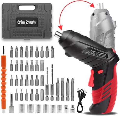 Cordless Power Screwdriver Electric Screwdriver Rechargeable Set, Battery Powered Screwdriver Kit Including 46pcs Bits, Pivoting Handle and LED Lights Small Drills Cordless (Red) in Kuwait