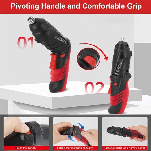 Cordless Power Screwdriver Electric Screwdriver Rechargeable Set, Battery Powered Screwdriver Kit Including 46pcs Bits, Pivoting Handle and LED Lights Small Drills Cordless (Red) in Kuwait
