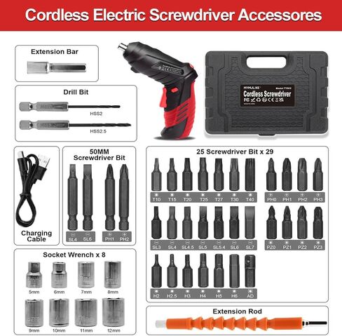 Cordless Power Screwdriver Electric Screwdriver Rechargeable Set, Battery Powered Screwdriver Kit Including 46pcs Bits, Pivoting Handle and LED Lights Small Drills Cordless (Red) in Kuwait