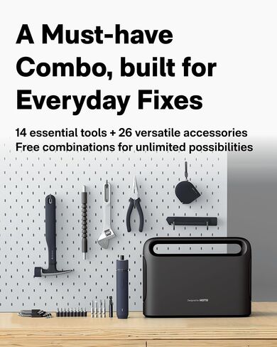 HOTO 40-Piece Tool Kit, Household Essentials Tool Set | 14 Tools & 26 Accessories, Smart Electric Screwdriver (LED, 3 Torque), Pro-Grade Compact Organizer in Kuwait