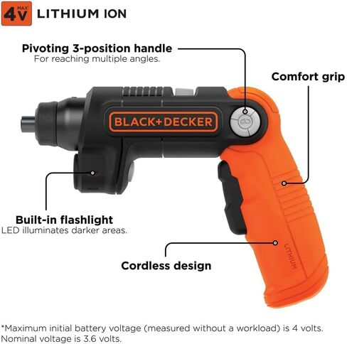 BLACK+DECKER Cordless Screwdriver with LED Light 4V MAX, Electric Screwdriver with 2 Pcs Bit Set (BDCSFL20C) in Kuwait
