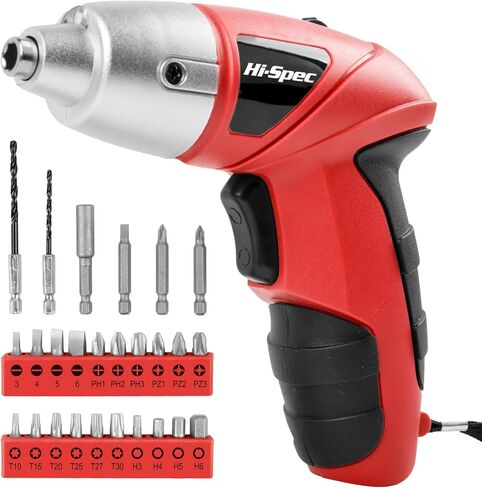 Hi-Spec Small Electric Screwdriver, Mini Drill Set, Rechargeable 3.6V Cordless Screwdriver with 26 Driver Bits, Power Tool for Small Projects & Home Use, Pink | 27pc, Speeds furniture assembly, comfortable cordless control, LED work light, USB charging, o in Kuwait