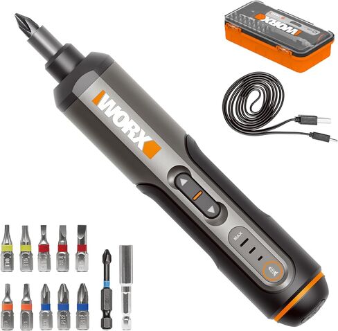 WORX WX242L 4V Lithium Screwdriver - 30-Piece Accessory Kit - Cordless Electric Driver - Rechargeable Battery - Black/Silver - Home DIY, Assembly, Furniture Installation, Repairs, Professional Use in Kuwait