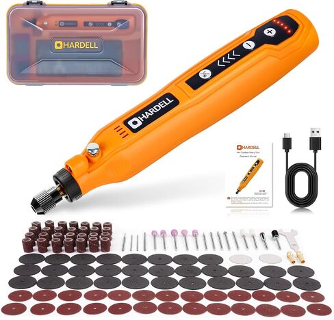 HARDELL Mini Cordless Rotary Tool, 5-Speed and USB Charging Rotary Tool Kit with 69 Accessories, Multi-Purpose 3.7V Power Rotary Tool for Sanding, Polishing, Drilling, Etching, Engraving, DIY Crafts in Kuwait