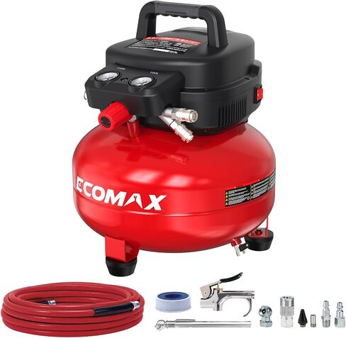 ECOMAX Air Compressor 6 Gallon 150 PSI Pancake Portable Oil-free Tank with 10 PCS Accessories Kit in Kuwait