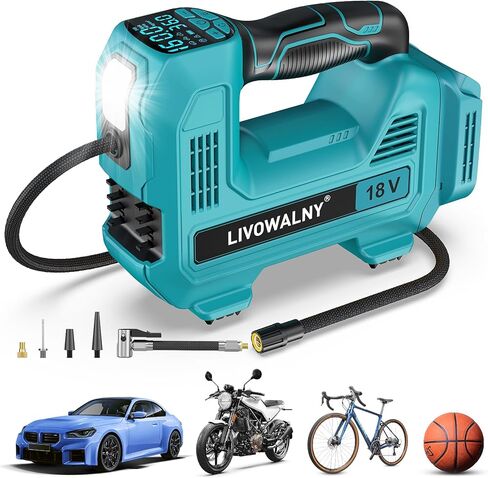 Tire Inflator Air Compressor Compatible with Milwaukee 18V Battery, LIVOWALNY 160 PSI Cordless Portable Electric Air Pump 2026 Bigger LCD Digital Pressure Gauge for Car, Bike, Sport Ball (Tool Only) in Kuwait