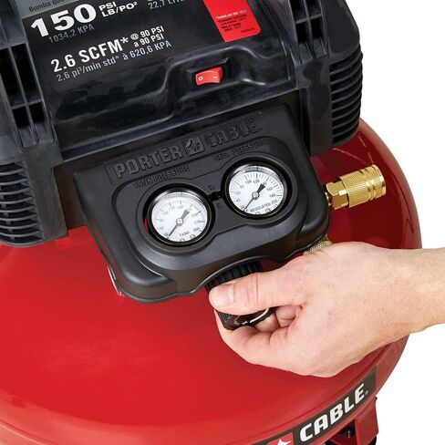 PORTER-CABLE Portable Pancake Air Compressor, 6 Gallon, 150 Max PSI | Oil-Free Maintenance-Free Pump, Wood Working, Roofing, Home, Jobsite, 2.6 CFM @ 90 PSI in Kuwait