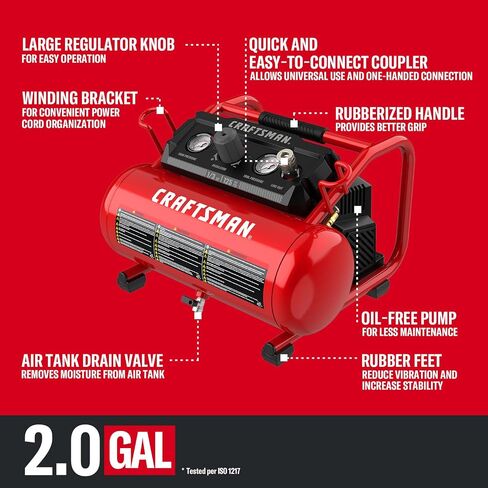 CRAFTSMAN Air Compressor, 2 Gallon Portable Air Compressor 1/3HP Max 125 PSI Oil-Free Light Weight with 10 PCS Accessory Kit in Kuwait