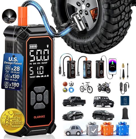 OlarHike Tire Inflator Portable Air Compressor, Dual Power-6000mAh & 12V DC | Lightning-Fast Inflation, Auto Shut-off, Cordless Air Pump for Car Tires, Bikes, Balls with LED & Digital Pressure Gauge in Kuwait