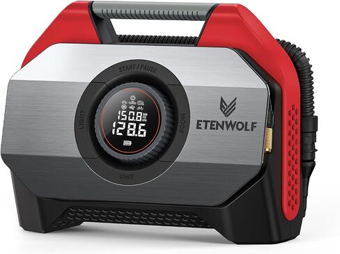ETENWOLF VORTEX S6 Tire Inflator Portable Air Compressor, Cordless Air Pump | with 19200mAh for Heavy-duty Vehicle, Car & Inflatables-100% Duty Cycle & Dual Cylinder-Bike Pump-LED Backlight, Vivd Orange in Kuwait
