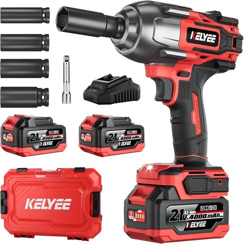 Cordless Impact Wrench 1107Ft-lbs(1500N.m), Brushless High Torque 1/2 Impact Gun with 21V 2x4.0Ah Battery, 3-Mode Speed, Electric Impact Driver with 4 Socket for Home Car Pickup Truck RV Mower in Kuwait