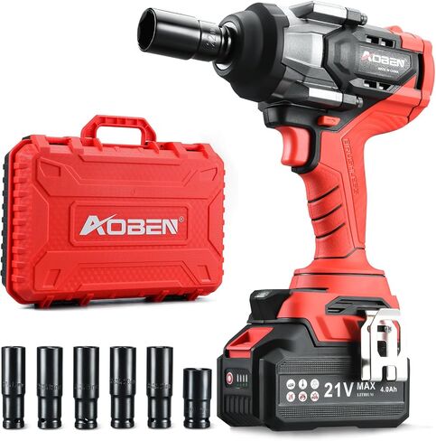 AOBEN Cordless Impact Wrench 1/2 Inch, Power Impact Gun Kit, Max 600N. M/450Ft-lbs High Torque Electric Impact Driver for Car RV Tire, 4.0Ah Battery, Charger, 6 Sockets & Storage Tool Case in Kuwait