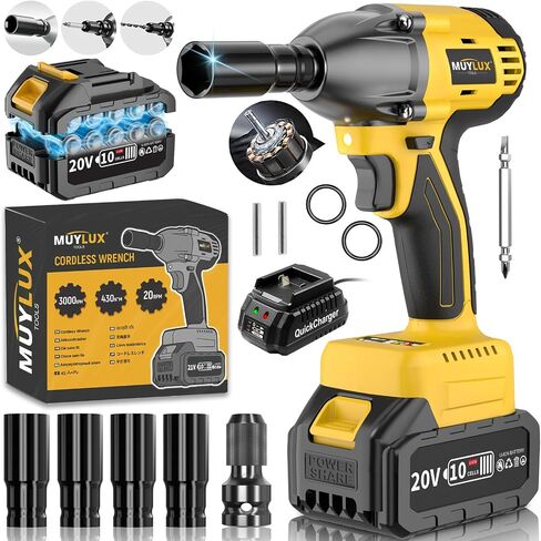 4.0Ah Battery Cordless Impact Wrench, Brushless 1/2 Impact Gun, 320Ft-lbs(430N.m) 20V High Torque Power Impact Driver, Electric Impact for Car Home in Kuwait