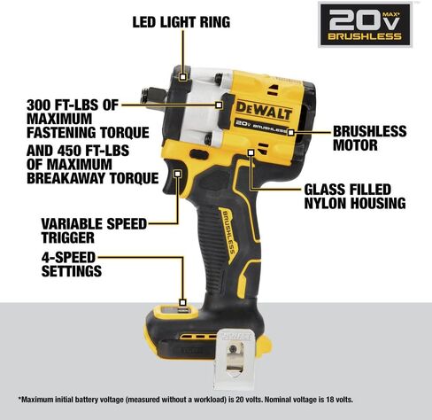DEWALT ATOMIC 20V MAX* 1/2 in. Cordless Impact Wrench with Hog Ring Anvil (Tool Only) (DCF921B) in Kuwait