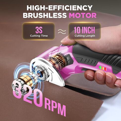Cordless Electric Scissors: 4V Rechargeable Rotary Cardboard Cutter, 3000mAh Battery, with LED Light & Safety Lock, 2 Blades, Electric Box Cutter for Fabric Carpet Carton Plastic Leather Cloth(Pink) in Kuwait