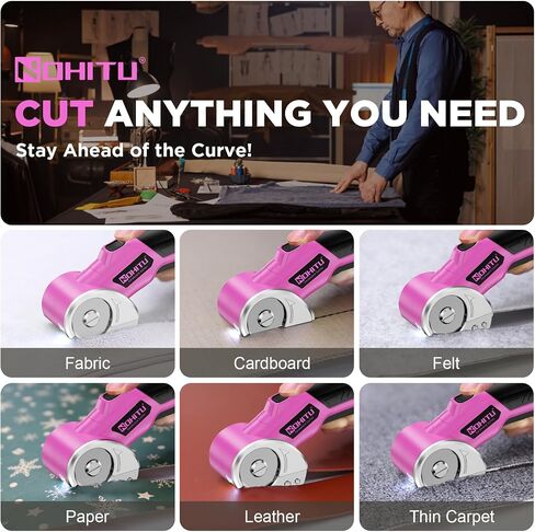 Cordless Electric Scissors: 4V Rechargeable Rotary Cardboard Cutter, 3000mAh Battery, with LED Light & Safety Lock, 2 Blades, Electric Box Cutter for Fabric Carpet Carton Plastic Leather Cloth(Pink) in Kuwait