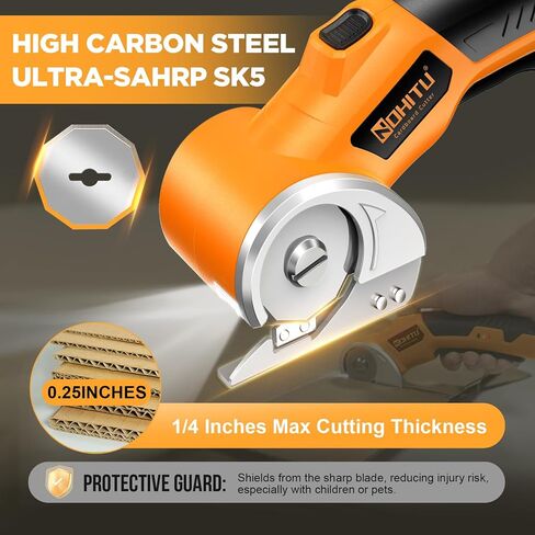 Cordless Electric Scissors: 4V Rechargeable Rotary Cardboard Cutter, 3000mAh Battery, with LED Light & Safety Lock, 2 Blades, Electric Box Cutter for Fabric Carpet Carton Plastic Leather Cloth(Yellow) in Saudi Arabia