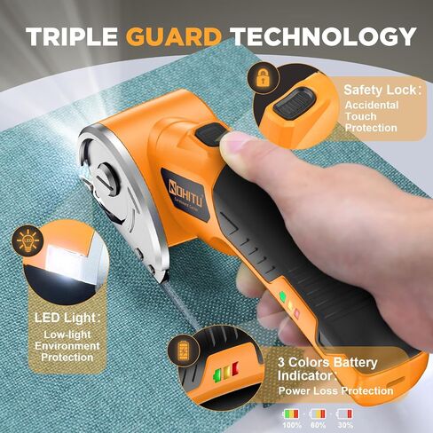 Cordless Electric Scissors: 4V Rechargeable Rotary Cardboard Cutter, 3000mAh Battery, with LED Light & Safety Lock, 2 Blades, Electric Box Cutter for Fabric Carpet Carton Plastic Leather Cloth(Yellow) in Saudi Arabia