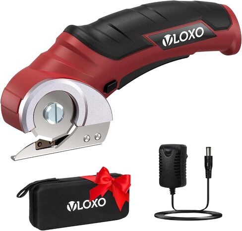 VLOXO Cordless Electric Scissors Electric Box Cutter for Thick Cardboard | Safety Lock, Replacement Blades and Adapter Charger for Cardboard, Leather, Fabric, Plastic Canvas Included Case(Pink) in Kuwait