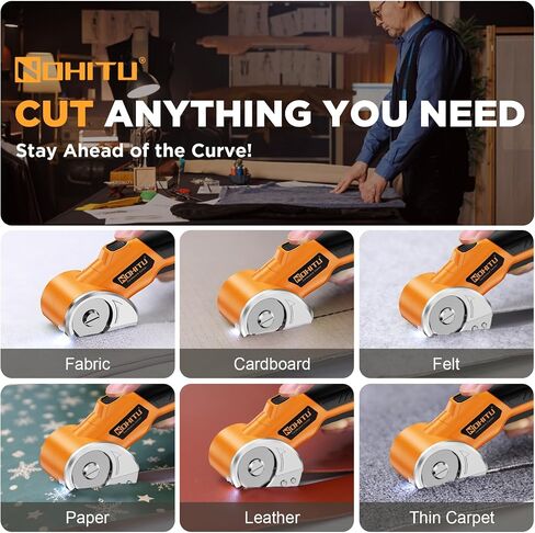 Cordless Electric Scissors: 4V Rechargeable Rotary Cardboard Cutter, 3000mAh Battery, with LED Light & Safety Lock, 2 Blades, Electric Box Cutter for Fabric Carpet Carton Plastic Leather Cloth(Yellow) in Saudi Arabia