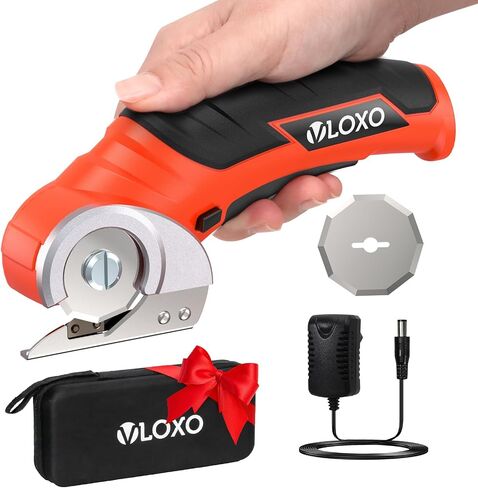 VLOXO Cordless Electric Scissors Electric Box Cutter for Thick Cardboard | Safety Lock, Replacement Blades and Adapter Charger for Cardboard, Leather, Fabric, Plastic Canvas Included Case(Pink) in Kuwait