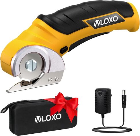 VLOXO Cordless Electric Scissors Electric Box Cutter for Thick Cardboard | Safety Lock, Replacement Blades and Adapter Charger for Cardboard, Leather, Fabric, Plastic Canvas Included Case(Pink) in Kuwait