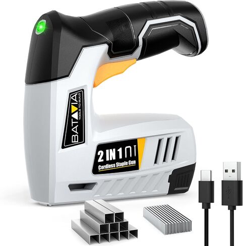 BATAVIA Electric Staple Gun, 2-in-1 Cordless Brad Nailer & Stapler Kit with 2000Pcs Nails & Staples, 4V Lithium-ion Rechargeable Nail Gun for Upholstery, Wood Working, DIY Home Projects in Saudi Arabia