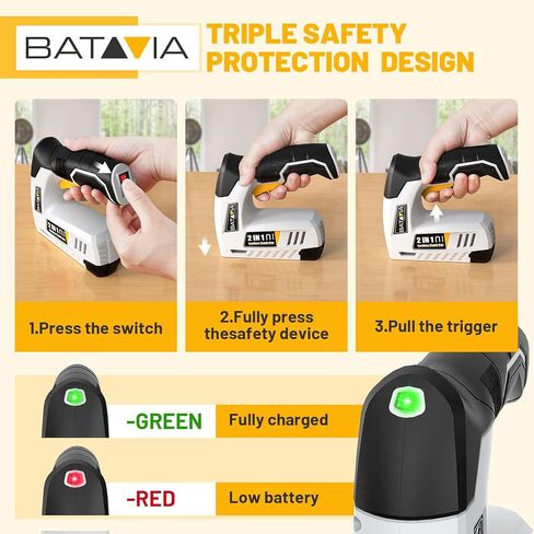 BATAVIA Electric Staple Gun, 2-in-1 Cordless Brad Nailer & Stapler Kit with 2000Pcs Nails & Staples, 4V Lithium-ion Rechargeable Nail Gun for Upholstery, Wood Working, DIY Home Projects in Kuwait