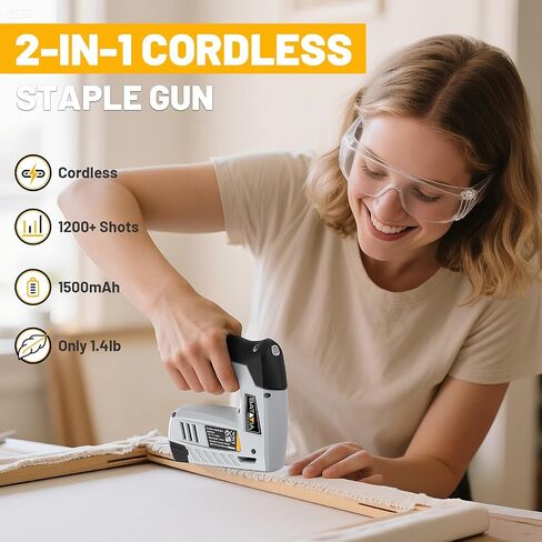 BATAVIA Electric Staple Gun, 2-in-1 Cordless Brad Nailer & Stapler Kit with 2000Pcs Nails & Staples, 4V Lithium-ion Rechargeable Nail Gun for Upholstery, Wood Working, DIY Home Projects in Saudi Arabia