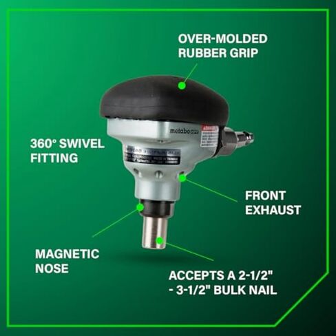 Metabo HPT Palm Nailer, Magnetic Nose 360° Swivel, Joist Hangers, NH90AB | Pneumatic Power Nailers for Connectors, 2-1/2 to 3-1/2 in. Bulk Fasteners, 360-Degree Rotation Air Fitting in Kuwait