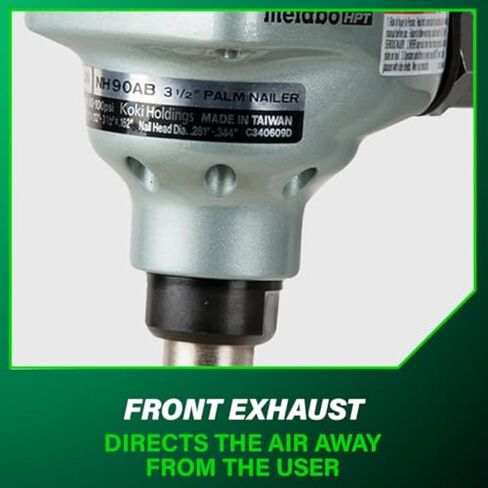 Metabo HPT Palm Nailer, Magnetic Nose 360° Swivel, Joist Hangers, NH90AB | Pneumatic Power Nailers for Connectors, 2-1/2 to 3-1/2 in. Bulk Fasteners, 360-Degree Rotation Air Fitting in Kuwait