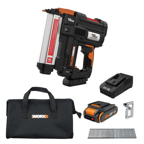 WORX Brad Nailer Cordless, 20V 18 ga Brushless Nail Gun Cordless, High Driving Power, Up to 2-⅛" into Hardwood, Narrow Nose, 3 LEDs, 3000 Nails & 20V 2.0 Ah Battery and Charger Included, PowerShare in Kuwait