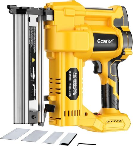 Ecarke Cordless 2 بوصة Brad Nailer متوافق مع بطارية Milwaukee 18V (بدون بطارية)، 2 في 1 مسدس أظافر كهربائي، 18GA مسدس أساسي مع 1000 مسمار، مسدس أظافر يعمل بالبطارية لتقليم الخشب صياغة المنزل DIY in Kuwait