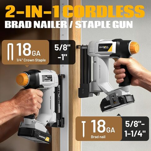 20V Nail Gun Battery Powered, 18 GA 2-in-1 Cordless Brad Nailer Stapler with 2.0Ah Battery, 800 Nails(Up to 1-1/4") and 200 Staples, Electric Nail Gun for Upholstery, Woodworking & Home Improvement in Kuwait