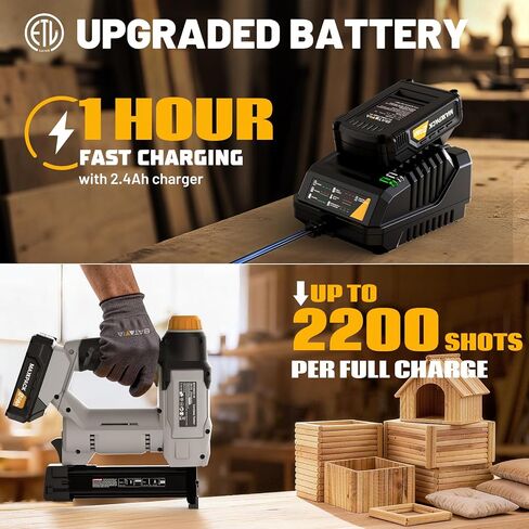 20V Nail Gun Battery Powered, 18 GA 2-in-1 Cordless Brad Nailer Stapler with 2.0Ah Battery, 800 Nails(Up to 1-1/4") and 200 Staples, Electric Nail Gun for Upholstery, Woodworking & Home Improvement in Kuwait