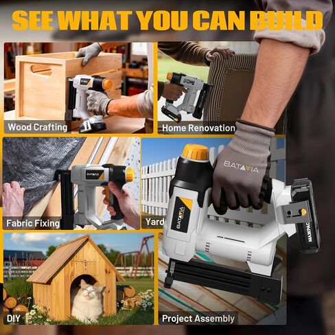 20V Nail Gun Battery Powered, 18 GA 2-in-1 Cordless Brad Nailer Stapler with 2.0Ah Battery, 800 Nails(Up to 1-1/4") and 200 Staples, Electric Nail Gun for Upholstery, Woodworking & Home Improvement in Kuwait
