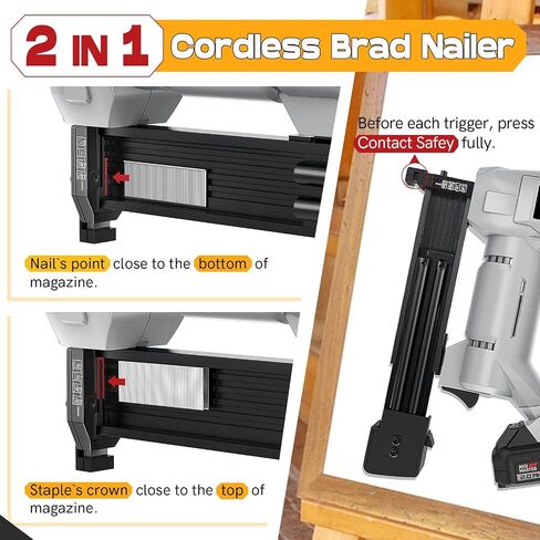 20V Nail Gun Battery Powered, 18 GA 2-in-1 Cordless Brad Nailer Stapler with 2.0Ah Battery, 800 Nails(Up to 1-1/4") and 200 Staples, Electric Nail Gun for Upholstery, Woodworking & Home Improvement in Kuwait