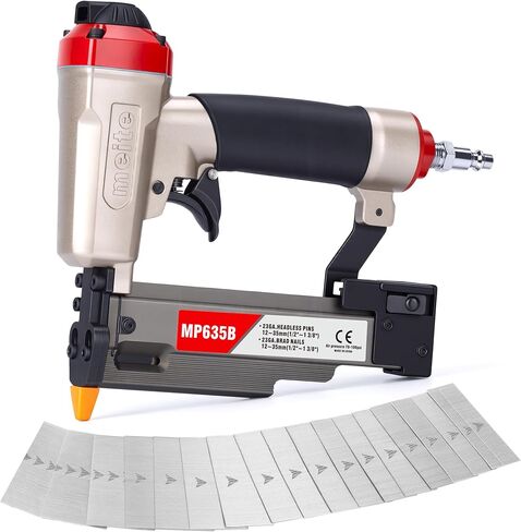 meite MP635B Pin Nailer with 6000 PCS Pin Nails (1/2", 5/8", 3/4", 1", 1-3/16", 1-3/8"), Pneumatic 23 Gauge Pin Nailer, Fits 1/2" to 1-3/8" 23 Gauge Pin Nails, Ideal for Paneling, Small Trim in Kuwait