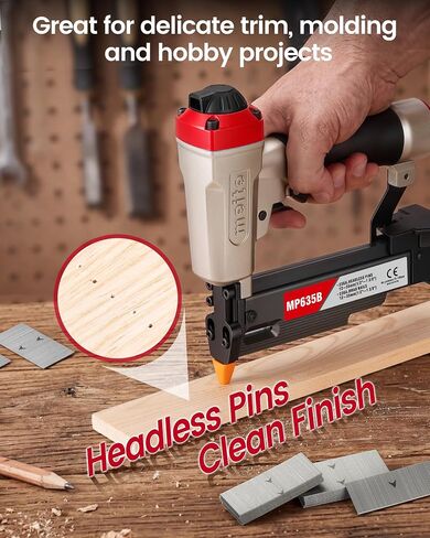 meite MP635B Pin Nailer with 6000 PCS Pin Nails (1/2", 5/8", 3/4", 1", 1-3/16", 1-3/8"), Pneumatic 23 Gauge Pin Nailer, Fits 1/2" to 1-3/8" 23 Gauge Pin Nails, Ideal for Paneling, Small Trim in Kuwait