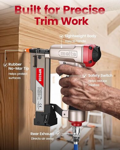 meite MP635B Pin Nailer with 6000 PCS Pin Nails (1/2", 5/8", 3/4", 1", 1-3/16", 1-3/8"), Pneumatic 23 Gauge Pin Nailer, Fits 1/2" to 1-3/8" 23 Gauge Pin Nails, Ideal for Paneling, Small Trim in Kuwait